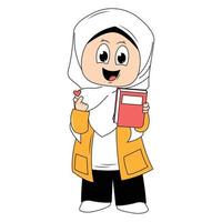 cute girl hijab cartoon illustration vector