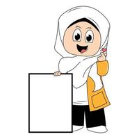 cute girl hijab cartoon illustration vector