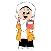 cute girl hijab cartoon illustration vector