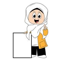 cute girl hijab cartoon illustration vector