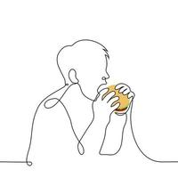 man eating burger with mouth wide open - one line drawing vector. the concept eat fast food vector