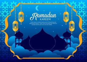 ramadan kareem greeting card with a mosque and stars size A4 vector