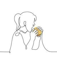 woman eating burger with her mouth wide open - one line drawing vector. the concept eat fast food vector