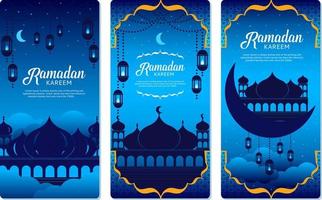 a set of three cards with ramadan and the mosque vector