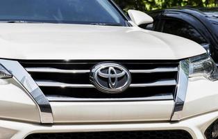 Nonthaburi Thailand 1 February 2023 Toyota logo on white SUV Car photo