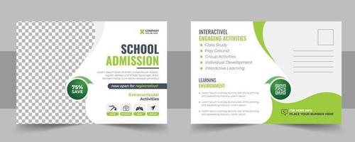 Kids back to school education admission postcard template. Modern professional school admission postcard template design vector