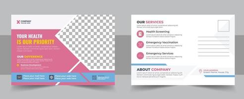 Minimal and creative medical postcard template design, vector medical postcard layout