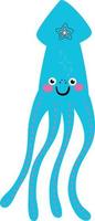 Vector vector illustration of a happy yellow squid swimming in the depths of the sea