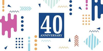 40 years anniversary celebration logotype white numbers font in blue shape with colorful abstract design on white background vector illustration