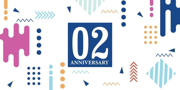 02 years anniversary celebration logotype white numbers font in blue shape with colorful abstract design on white background vector illustration