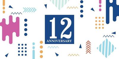 12 years anniversary celebration logotype white numbers font in blue shape with colorful abstract design on white background vector illustration