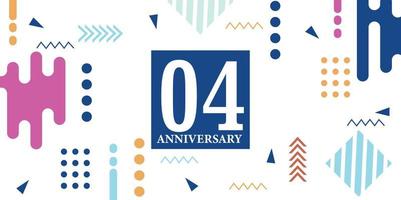 04 years anniversary celebration logotype white numbers font in blue shape with colorful abstract design on white background vector illustration