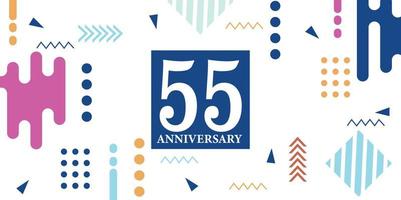 55 years anniversary celebration logotype white numbers font in blue shape with colorful abstract design on white background vector illustration