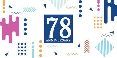 78 years anniversary celebration logotype white numbers font in blue shape with colorful abstract design on white background vector illustration