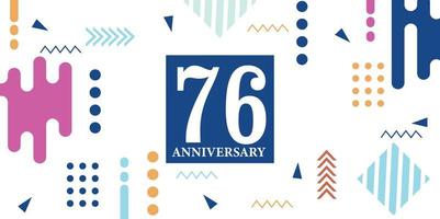 76 years anniversary celebration logotype white numbers font in blue shape with colorful abstract design on white background vector illustration