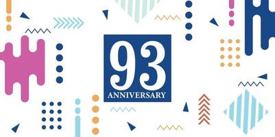 93 years anniversary celebration logotype white numbers font in blue shape with colorful abstract design on white background vector illustration