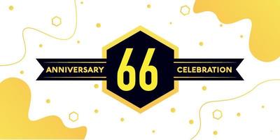 66 years anniversary logo vector design with yellow geometric shape with black and abstract design on white background template