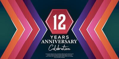 12 year anniversary celebration design with luxury abstract color style on luxury black backgroun vector