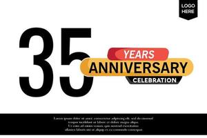 35th anniversary celebration logotype black yellow colored with text in gray color isolated on white background vector template design