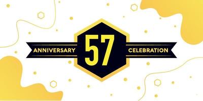 57 years anniversary logo vector design with yellow geometric shape with black and abstract design on white background template