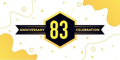 83 years anniversary logo vector design with yellow geometric shape with black and abstract design on white background template