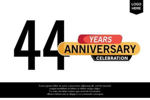 44th anniversary celebration logotype black yellow colored with text in gray color isolated on white background vector template design