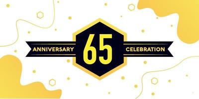 65 years anniversary logo vector design with yellow geometric shape with black and abstract design on white background template