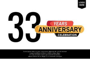 33rd anniversary celebration logotype black yellow colored with text in gray color isolated on white background vector template design