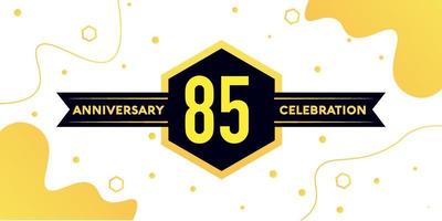 85 years anniversary logo vector design with yellow geometric shape with black and abstract design on white background template