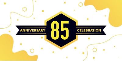 85 years anniversary logo vector design with yellow geometric shape with black and abstract design on white background template