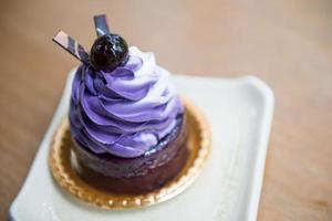 blueberry mousse with chocolate jelly photo