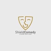 logo for community stand up comedian with symbol shield laugh vector