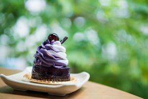 blueberry mousse with chocolate jelly photo