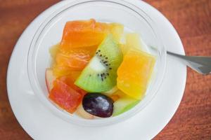 Fresh tofu with fruit salad photo