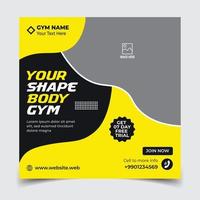 Gym social media post web banner or square flyer template vector