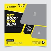 Gym social media post web banner or square flyer template vector