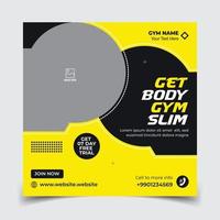 Gym social media post web banner or square flyer template vector