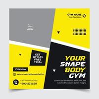 Gym social media post web banner or square flyer template vector