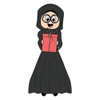 Cute girl hijab cartoon illustration vector