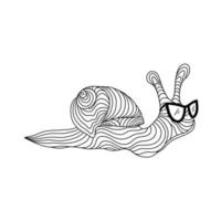 Abstract snail for coloring in sunglasses on a white background. Funny children's vector illustration in the style of outline. Tatoo.