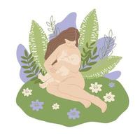 Woman is breastfeeding a newborn baby. Lactation and a healthy childhood. vector