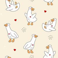 Goose, geese seamless pattern, cute cartoon ducks background. Animal character vector drawing