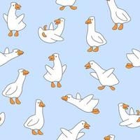 Goose, geese seamless pattern, cute cartoon ducks background. Animal character vector drawing