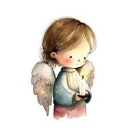 Cute Easter angel with a candle in his hands Watercolor Cartoon Christmas on white background vector