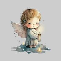 Cute Easter angel with a candle in his hands Watercolor Cartoon Christmas on white background vector