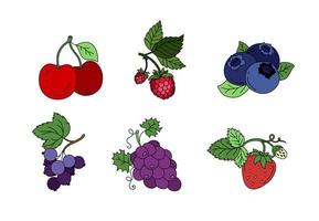 Berries doodle set Vector color illustration isolated on white background