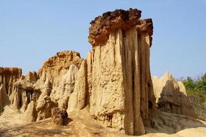 Sao Din is a term used by villagers to refer to sediment patches that look like steep cliffs, bars, cones, recesses, and peaks emerging from the ground on an open field. Soft and selective focus. photo