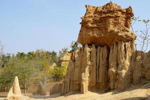 Sao Din is a term used by villagers to refer to sediment patches that look like steep cliffs, bars, cones, recesses, and peaks emerging from the ground on an open field. Soft and selective focus. photo