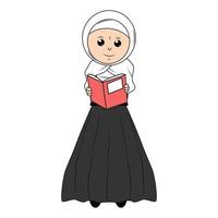 cute girl hijab cartoon illustration vector