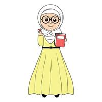 cute girl hijab cartoon illustration vector